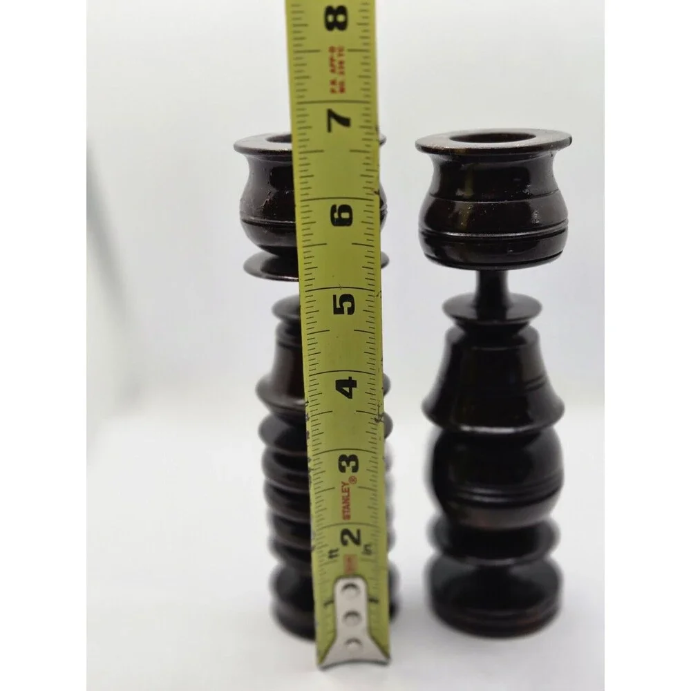 Antique Hand Made Turned Wood Gothic Style Wooden Candle Stick Holder Old World
